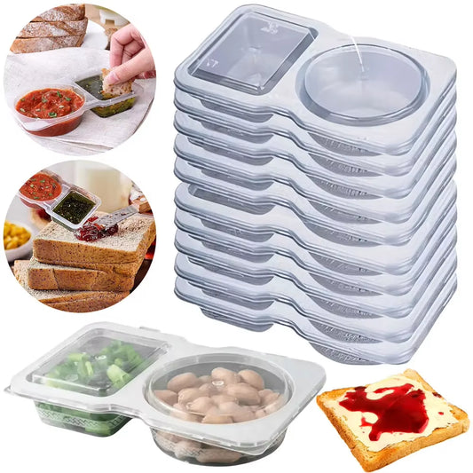 Double Compartment Transparent Dressing Containers Reusable Stackable Storage Snack Containers Disposable for Home School